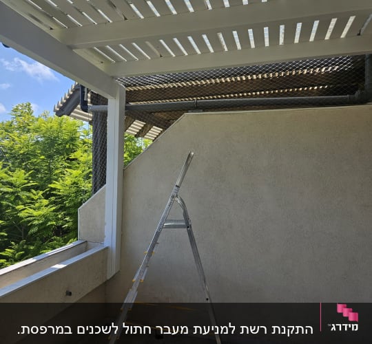מרפסת עם סולם ורשת למניעת יונים